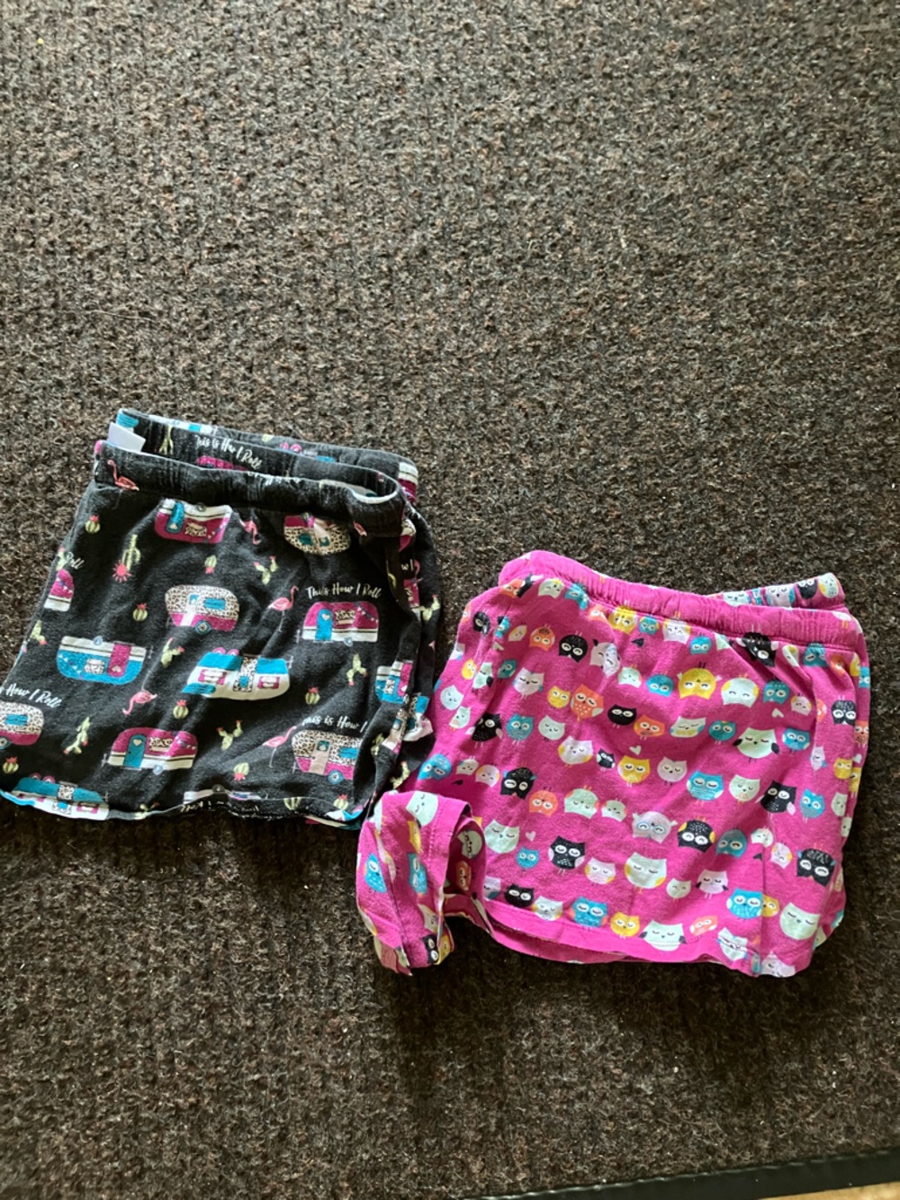 ' Pajama Shorts Set with Owl & Camper Prints - Pink & Black